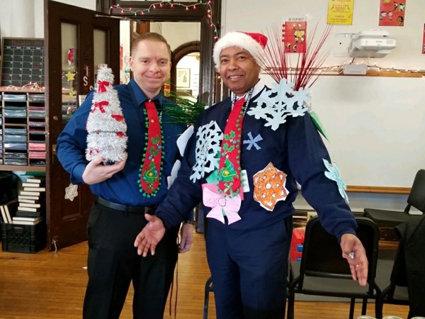 Mr. Brewer and Mr. Mohr Ugly Red Sweater Day